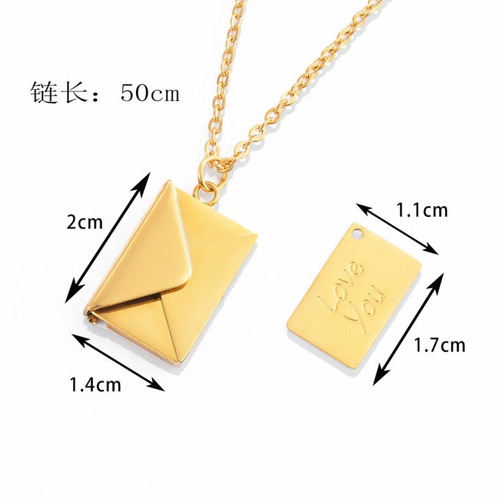 Envelope Love Letter Necklace for Women Stainless Steel Love You Gift