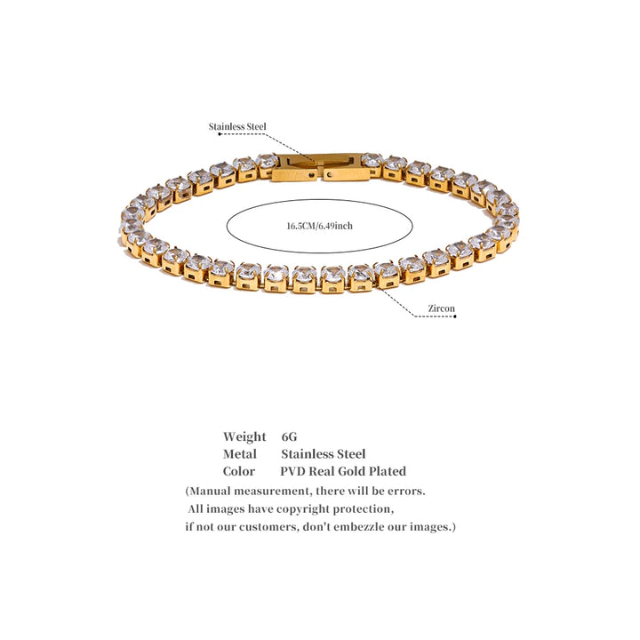 Yhpup 4mm High Quality Shiny Cubic Zirconia Chain Wrist Bracelet Bangle for Women